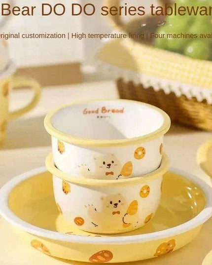 Adorable Bear Dodo Cream Kids Breakfast Bowl Set - Essential Kitchen Delight
