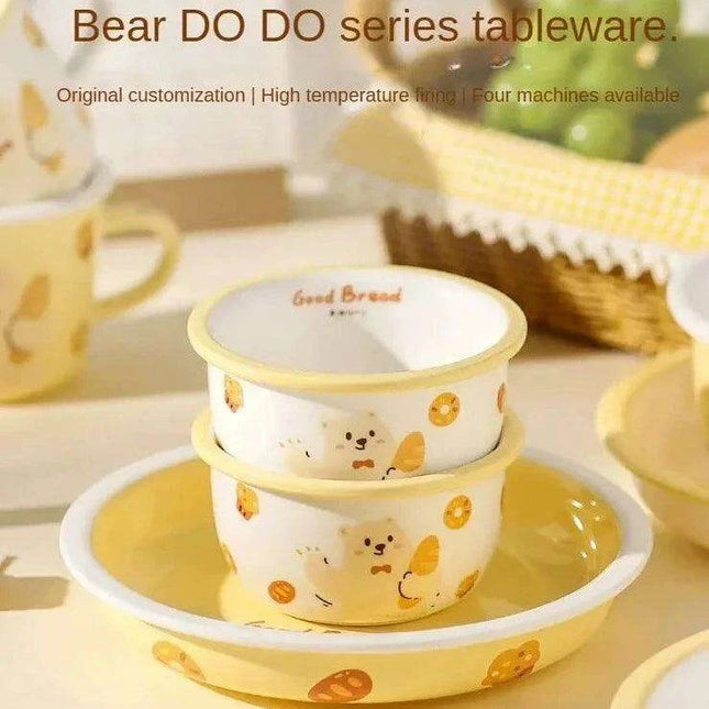 Adorable Bear Dodo Cream Kids Breakfast Bowl Set - Essential Kitchen Delight