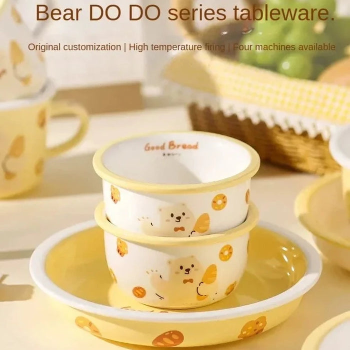 Bear Dodo Cream Style Ceramic Kids Breakfast Bowl Set - Charming Kitchen Essential