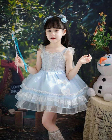 Elegant Spanish Lolita Princess Lace Bow Summer Party Dress for Girls
