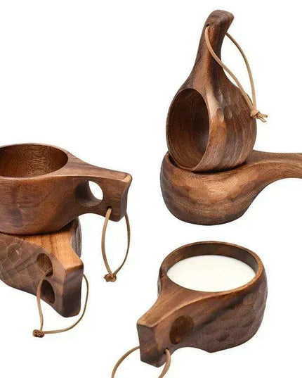Artisan Acacia Wood Adventure Mug with Stylish Rope Handle - Your Unique Outdoor Drinkware