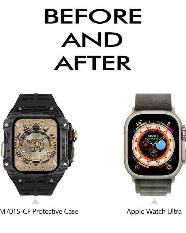 Transform Your Apple Watch Ultra 49mm with a Luxurious Carbon Fiber Case and Fluororubber Strap Set - Redefine Your Elegance!