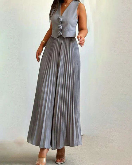 Sophisticated 2-Piece Floral Waistcoat and Flowing Skirt Set for Women