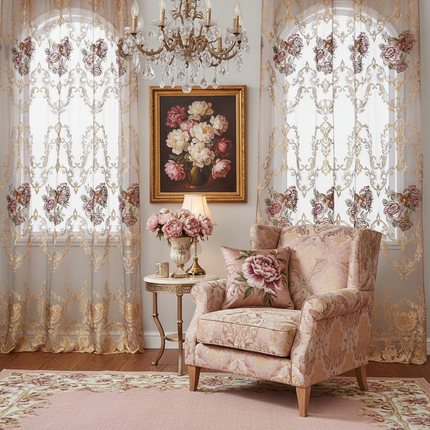 Neoclassical Embroidered Sheer Curtains | Hollowed Tulle, Pull Pleat