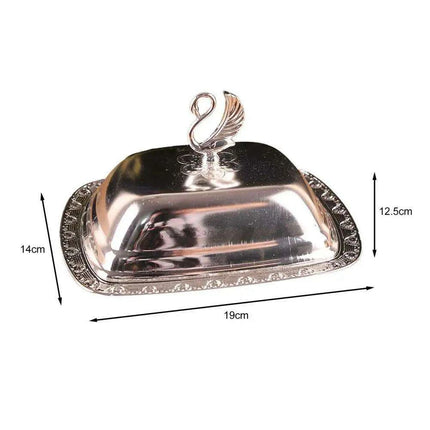Swan-Inspired Stainless Steel Serving Platter with Protective Lid