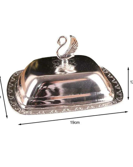 Swan-Inspired Stainless Steel Serving Platter with Protective Lid