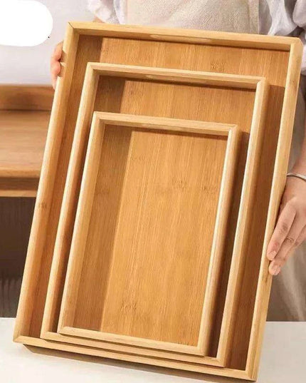 Japanese Bamboo Rectangular Serving Tray Set for Tea and Fruits - Elegant Design