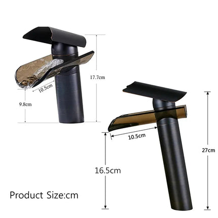Glass Waterfall Bathroom Faucet – Hot/Cold Mixer, Short/Tall O