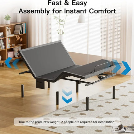 Twin XL Adjustable Bed Frame, Electric Base with Head/Foot Incline, USB-A & USB-C, LED Light, 4 Leg Heights, Easy Assembly twin-xl-adjustable-bed-frame-electric-base-with-head-foot-incline-usb-a-usb-c-led-light-4-leg-heights-easy-assembly