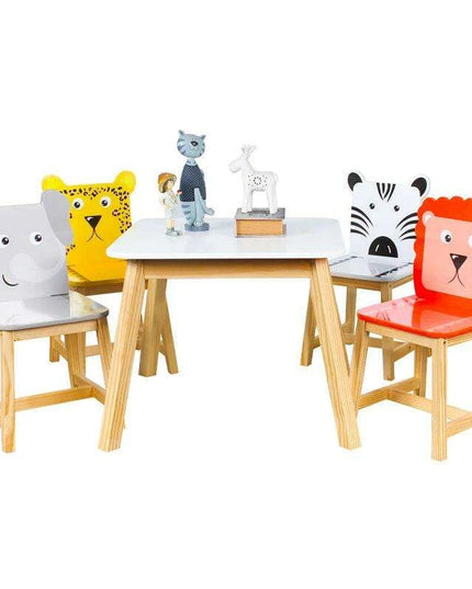 Adorable Kids Wooden Table and Chair Set with Cartoon Animals for Ages 2-7 - Fun and Functional Play Space