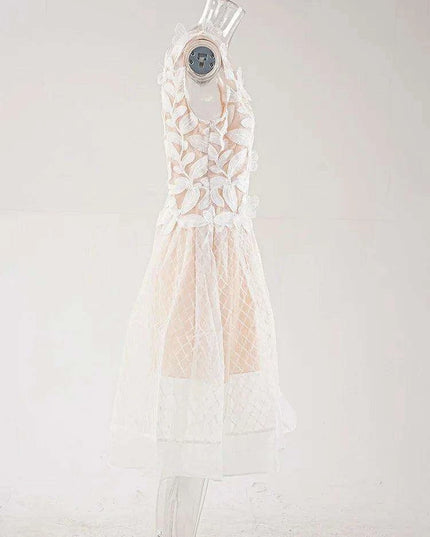 A-line Evening Dress with 3D Floral Accents and Color Contrast