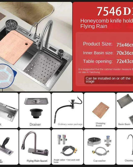 Sleek 304 Stainless Steel Waterfall Kitchen Sink Set with Touch-Control Faucet - Above Counter Installation