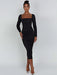 Elegant Long Sleeve Black Midi Dress with Ruched Detailing - The Ultimate Women’s Wardrobe Staple