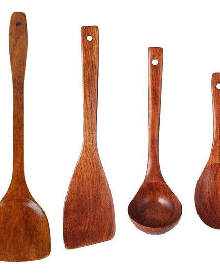 Eco-Friendly Sumac Bark Kitchen Utensils Set with Extended Spatula and Heat-Resistant Rice Scoop