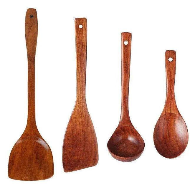 Eco-Friendly Sumac Bark Kitchen Utensils Set with Extended Spatula and Heat-Resistant Rice Scoop