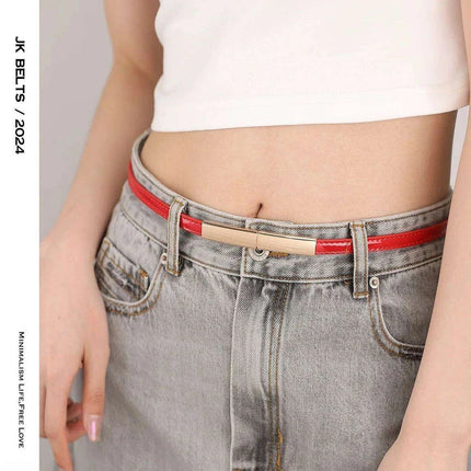 Colorful Women's Leather Belt with Elegant Gold Buckle - Perfect Accessory for Any Outfit