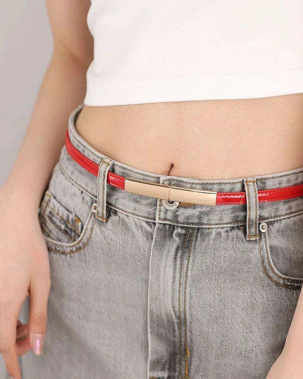 Colorful Women's Leather Belt with Elegant Gold Buckle - Perfect Accessory for Any Outfit