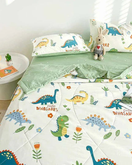 Dinosaur Delight Summer Quilt for Kids - Fun Floral Patterns for Boys' Room Decor