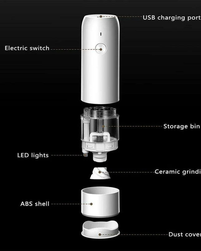 Sleek Rechargeable Electric Pepper Grinder with Adjustable Grinding Levels and Built-in LED Light