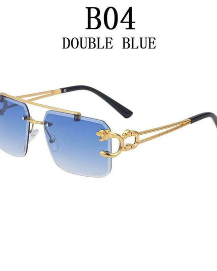 Retro Rimless Sunglasses with Wood Finish and UV Protection