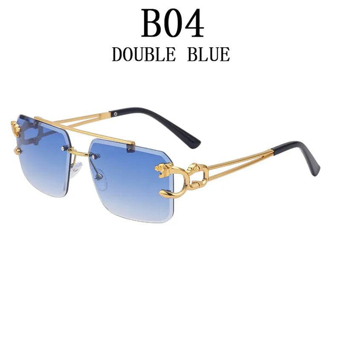 Retro Rimless Sunglasses with Wood Finish and UV Protection