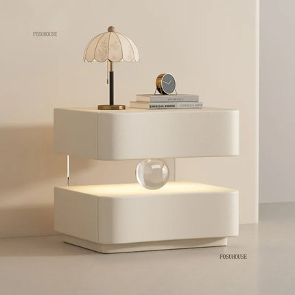 Italian Creative Design Luxury Bedside Table Solid Wood Cream Suspended Night Stand Modern Bedroom Furniture High End Cabinet italian-creative-design-luxury-bedside-table-solid-wood-cream-suspended-night-stand-modern-bedroom-furniture-high-end-cabinet