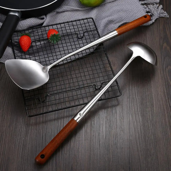 Stainless Steel Cooking Utensils Set - Wok Spatula and Ladle Kit for Kitchen