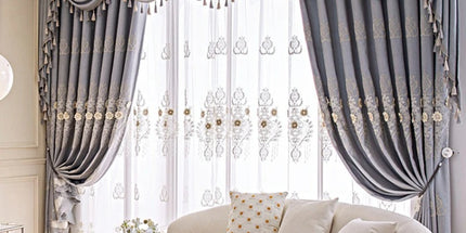 European Chenille Embroidery Grey Valance Luxury Curtains for Living Room Blackout Bedroom Embossed Window Decor White Tulle european-chenille-embroidery-grey-valance-luxury-curtains-for-living-room-blackout-bedroom-embossed-window-decor-white-tulle