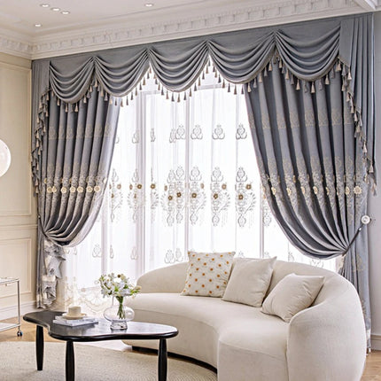 European Chenille Embroidery Grey Valance Luxury Curtains for Living Room Blackout Bedroom Embossed Window Decor White Tulle european-chenille-embroidery-grey-valance-luxury-curtains-for-living-room-blackout-bedroom-embossed-window-decor-white-tulle