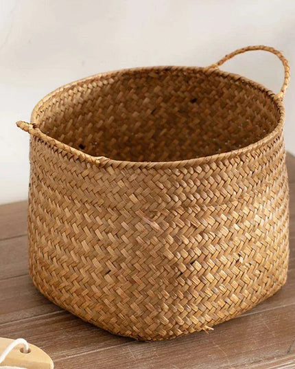 Rustic Seagrass Desktop Organizer and Storage Basket for Home Decor