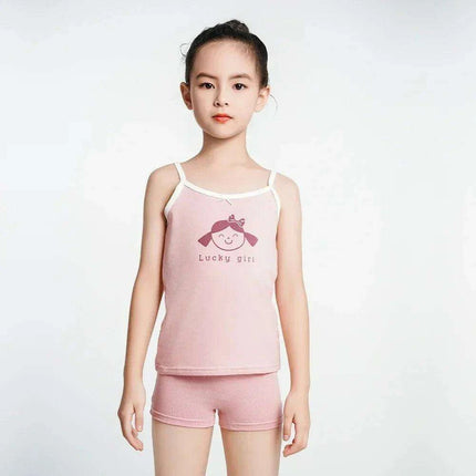 Cute Pink Cotton Sleeveless Summer Tank Top for Girls Aged 3-8 Years
