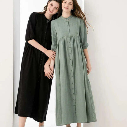 Breezy 3/4 Sleeve Cotton Maxi Dress | Comfortable Summer Gauze Dress with Inner Lining