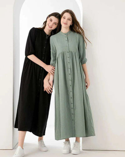 Breezy 3/4 Sleeve Cotton Maxi Dress | Comfortable Summer Gauze Dress with Inner Lining