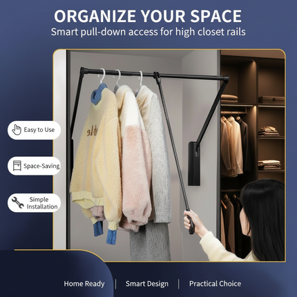 Pull-Down Wardrobe Lift Hanger with Hydraulic Damping — Aluminium Alloy, 30kg | Très Elite