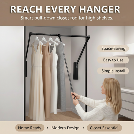 Pull-Down Wardrobe Lift Hanger with Hydraulic Damping — Aluminium Alloy, 30kg | Très Elite
