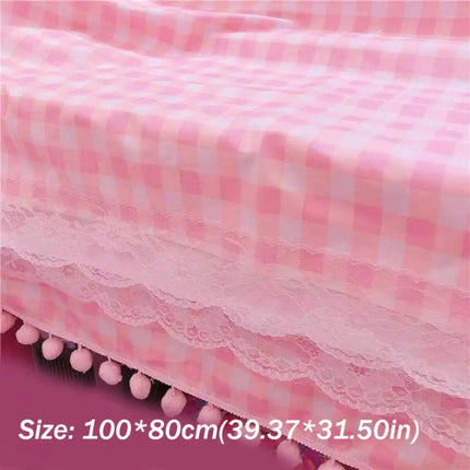KECTTIO Kawaii Hot Pink Rectangular Cotton Tablecloth - Plaid Design,
