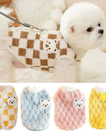 Cozy Plush Sweet Bear Print Winter Sweater for Small Dogs & Puppies with Secure Buckle Closure
