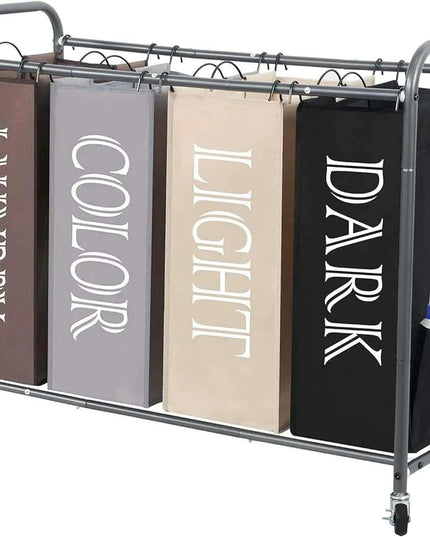 4-Section Portable Laundry Organizer with Waterproof Bags for Effortless Sorting