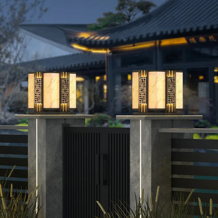Marble Pillar LED Lawn Light — Solar & Mains, IP65 Outdoor