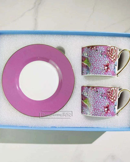 Vintage Elegance Couple's Ceramic Cup and Saucer Set - Perfect for Home and Office Enjoyment