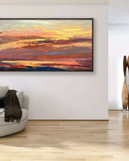 Tranquil Horizon Large Handmade Abstract Oil Painting for Peaceful Home Decor