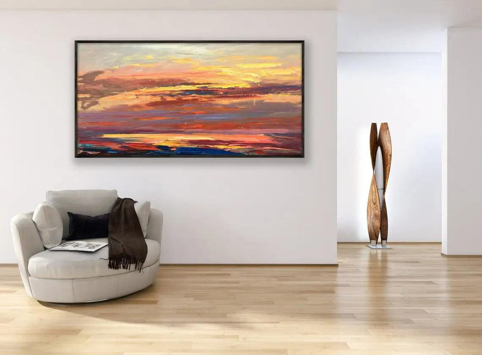 Tranquil Horizon Large Handmade Abstract Oil Painting for Peaceful Home Decor