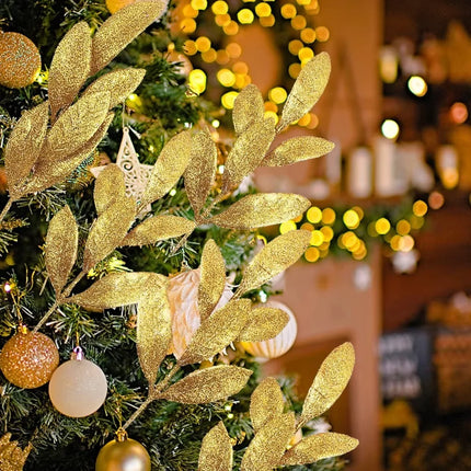 Glitter Artificial Bay Leaf Branches for Christmas Trees, Wreaths & Crafts
