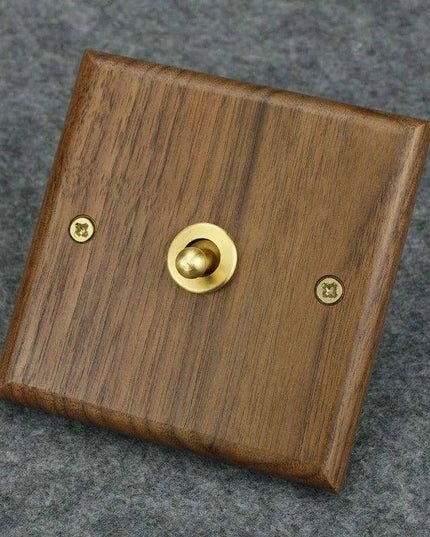 Sleek Black Walnut Electrical Panel with USB Ports, Adjustable LED Ambiance, and Contemporary Toggle Features