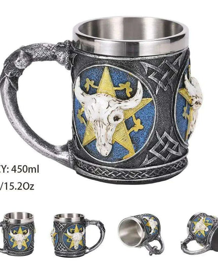 Skull Knight Tankard: Stainless Steel Resin Beer Stein - Viking Halloween Decor for Tea Pub