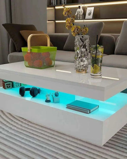 Illuminated White Gloss Coffee Table - Chic Centerpiece for Contemporary Living Rooms