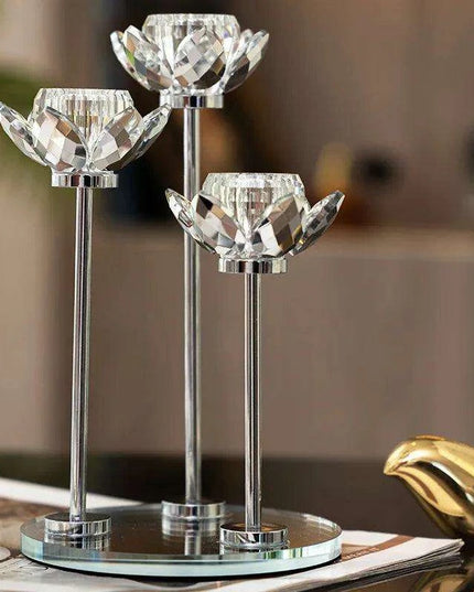 Glistening Golden Lotus Candle Stand with Crystal Floral Details - Exquisite Wedding Centerpiece