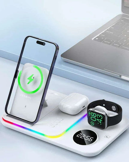 5-in-1 Fast Charging Wireless Dock with RGB LED for Apple Watch, AirPods, iPhone, Galaxy Watch, and Samsung Devices