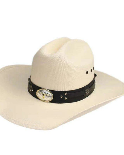Classic Waterproof Cowboy Hat with Unique Cowhead Detail - Trendy Straw Sun Protection Accessory