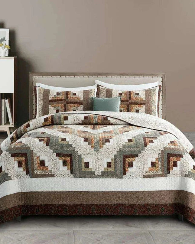 Reversible Floral and Plaid Quilt Set for California King - 100% Cotton Bedspread with Pillow Covers, Easy Care